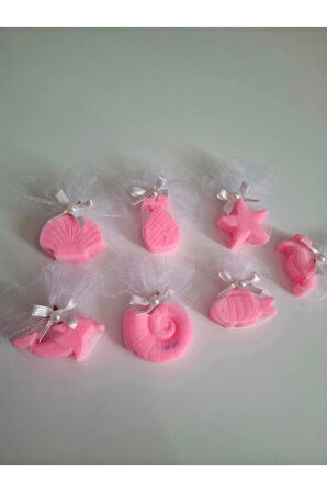 Deniz Temalı Kokulu Pembe Renk Sabun Seti -Tül Ve İnci Süslemeli 7'li Set