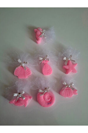 Deniz Temalı Kokulu Pembe Renk Sabun Seti -Tül Ve İnci Süslemeli 7'li Set