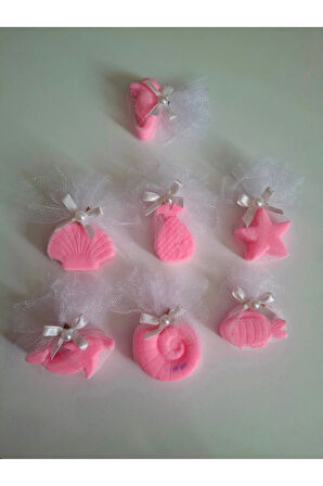 Deniz Temalı Kokulu Pembe Renk Sabun Seti -Tül Ve İnci Süslemeli 7'li Set