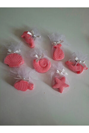 Deniz Temalı Kokulu Gül Pembe Rengi Sabun Seti -Tül Ve İnci Süslemeli 7'li Set