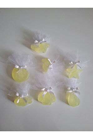 Deniz Temalı Kokulu Sarı Renk Sabun Seti -Tül Ve İnci Süslemeli 7'li Set