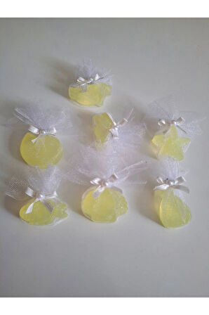 Deniz Temalı Kokulu Sarı Renk Sabun Seti -Tül Ve İnci Süslemeli 7'li Set