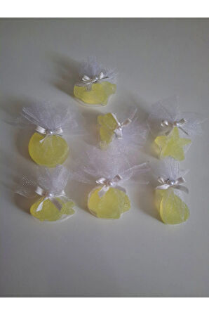 Deniz Temalı Kokulu Sarı Renk Sabun Seti -Tül Ve İnci Süslemeli 7'li Set