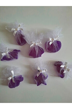 Deniz Temalı Kokulu Mor Renk Sabun Seti -Tül Ve İnci Süslemeli 7'li Set