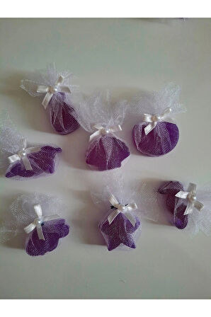 Deniz Temalı Kokulu Mor Renk Sabun Seti -Tül Ve İnci Süslemeli 7'li Set