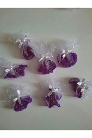 Deniz Temalı Kokulu Mor Renk Sabun Seti -Tül Ve İnci Süslemeli 7'li Set