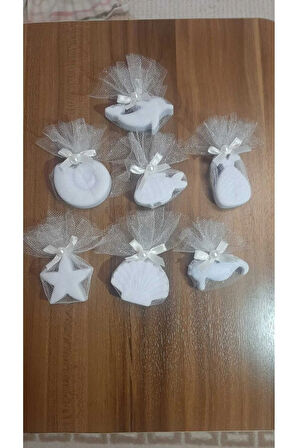 Deniz Temalı Kokulu Beyaz Renk Sabun Seti -Tül Ve İnci Süslemeli 7'li Set