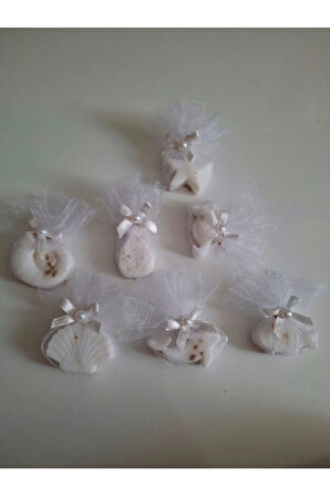 Deniz Temalı Kokulu Beyaz Renk Sabun Seti -Tül Ve İnci Süslemeli 7'li Set