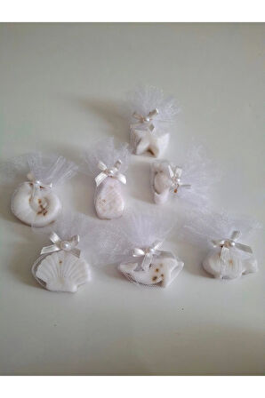 Deniz Temalı Kokulu Beyaz Renk Sabun Seti -Tül Ve İnci Süslemeli 7'li Set