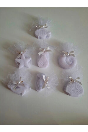 Deniz Temalı Kokulu Lila Renk Sabun Seti -Tül Ve İnci Süslemeli 7'li Set