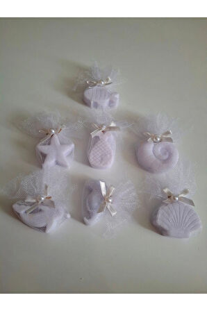 Deniz Temalı Kokulu Lila Renk Sabun Seti -Tül Ve İnci Süslemeli 7'li Set