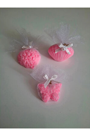 Tül Ve İnci Süslemeli Pembe Renk Kokulu 3'lü Set Sabunlar - Romantik, Şık Ve Dekoratif