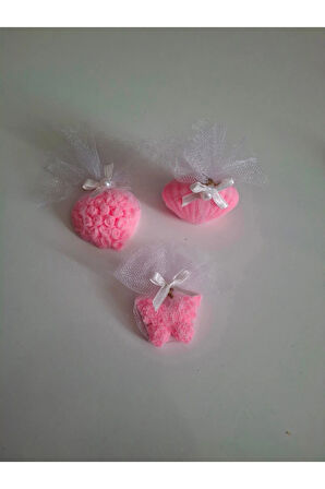 Tül Ve İnci Süslemeli Pembe Renk Kokulu 3'lü Set Sabunlar - Romantik, Şık Ve Dekoratif