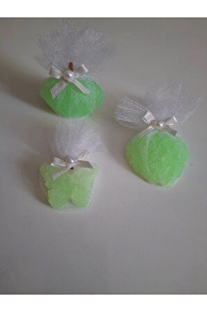 Tül Ve İnci Süslemeli Yeşil Renk Kokulu 3'lü Set Sabunlar - Romantik, Şık Ve Dekoratif