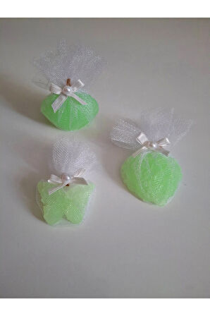 Tül Ve İnci Süslemeli Yeşil Renk Kokulu 3'lü Set Sabunlar - Romantik, Şık Ve Dekoratif