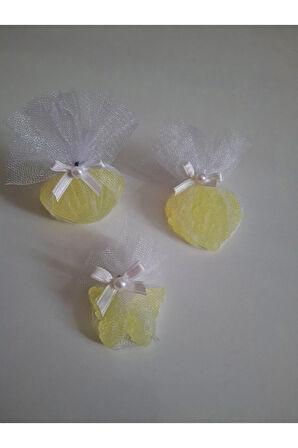 Tül Ve İnci Süslemeli Sarı Renk Kokulu 3'lü Set Sabunlar - Romantik, Şık Ve Dekoratif