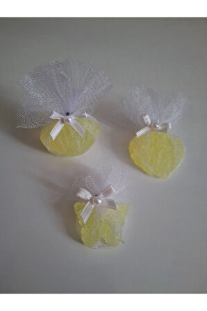 Tül Ve İnci Süslemeli Sarı Renk Kokulu 3'lü Set Sabunlar - Romantik, Şık Ve Dekoratif