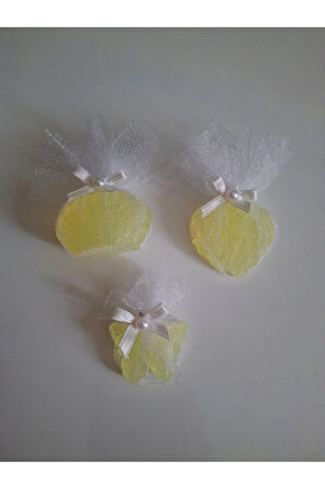 Tül Ve İnci Süslemeli Sarı Renk Kokulu 3'lü Set Sabunlar - Romantik, Şık Ve Dekoratif