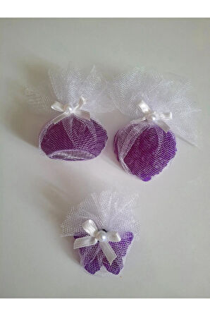 Tül Ve İnci Süslemeli Mor Renk Kokulu 3'lü Set Sabunlar - Romantik, Şık Ve Dekoratif