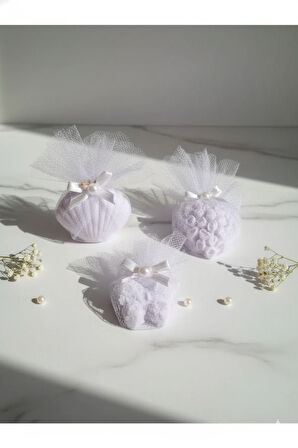 Tül Ve İnci Süslemeli Lila Renk Kokulu 3'lü Set Sabunlar - Romantik, Şık Ve Dekoratif