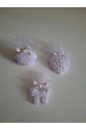 Tül Ve İnci Süslemeli Lila Renk Kokulu 3'lü Set Sabunlar - Romantik, Şık Ve Dekoratif