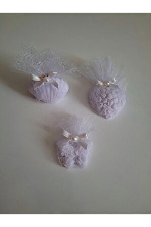 Tül Ve İnci Süslemeli Lila Renk Kokulu 3'lü Set Sabunlar - Romantik, Şık Ve Dekoratif