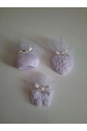 Tül Ve İnci Süslemeli Lila Renk Kokulu 3'lü Set Sabunlar - Romantik, Şık Ve Dekoratif