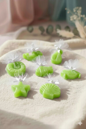 Deniz Temalı Kokulu Yeşil Renk Sabun Seti -Tül Ve İnci Süslemeli 7'li Set