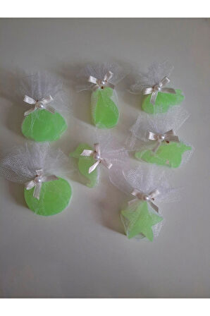 Deniz Temalı Kokulu Yeşil Renk Sabun Seti -Tül Ve İnci Süslemeli 7'li Set