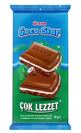 COCO STAR Tablet Çikolata - Çikolatalı, Bisküvili, Hindistan Cevizli - 97 gram - 36 Adet