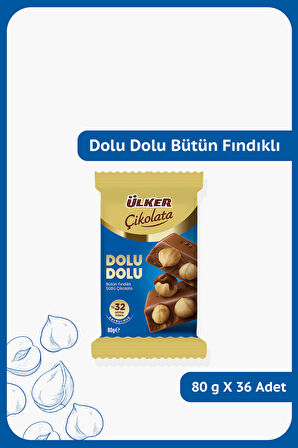 DOLU DOLU %32 Bütün Fındıklı Sütlü Çikolata - 80 gram - 36 Adet