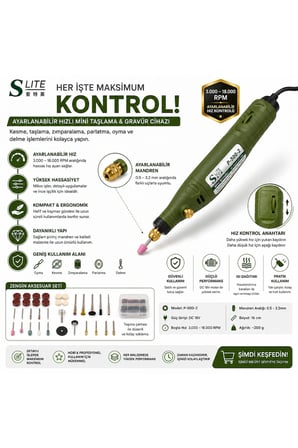 18V Ayarlanabilir Hızlı Mini Gravür ve Taşlama Makinesi Seti – 3000-18000 RPM, 0.5-3.2 mm Mandren, Çok Amaçlı Rotary Tool