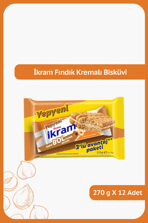 İKRAM Fındık Kremalı Bisküvi - 3'lü Paket - 270 gram - 12 Adet