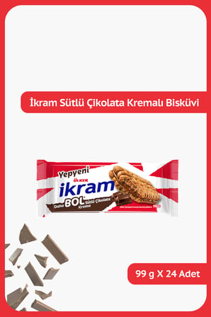 İKRAM Sütlü Çikolatalı Kremalı Bisküvi - Daha Bol Sütlü Çikolata Krema - 99 gram - 24 Adet