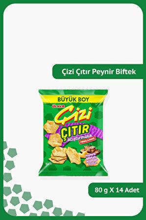 ÇİZİ ÇITIR Peynirli & Biftek Aromalı Çerez - Atıştırmalık - 80 gram - 14 Adet