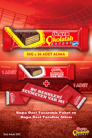 ÇİKOLATALI GOFRET - Milli Takım Özel Atkı ve Yeni Tasarım Gofret Hediyeli - 36 gram - 36 Adet