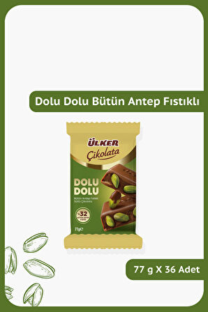 DOLU DOLU %32 Bütün Antep Fıstıklı Sütlü Çikolata - 77 gram - 36 Adet