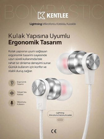 İphone X-11-12-13-14 Serileri Uyumlu Bluetooth Bağlantılı İphone Kablolu Mikrofonlu Kulaklık