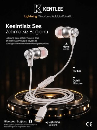 İphone X-11-12-13-14 Serileri Uyumlu Bluetooth Bağlantılı İphone Kablolu Mikrofonlu Kulaklık