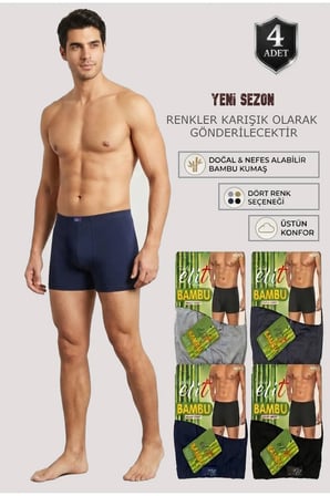 Erkek Bambu Boxer 4’lü Ekonomik Paket – Nefes Alan, Terletmeyen, Esnek ve Rahat İç Çamaşırı-1254