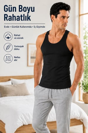 Erkek Sporcu Ribana Atlet(Tutku Yetkili Satıcısı) 3 Adet Pamuklu Esnek Rahat – Gri