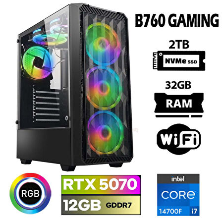 Xaser Thunder x160 i7 14700F 32GB DDR5 Ram 2TB M.2 NVMe SSD 12GB RTX5070 Masaüstü Oyuncu Bilgisayarı
