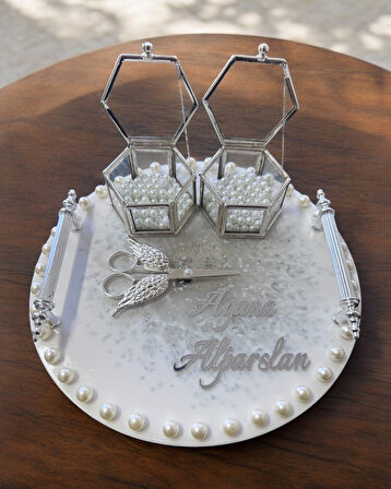 Cian İncili Gümüş Söz Nişan Tepsisi