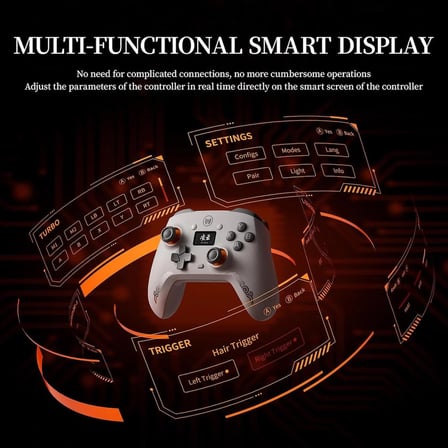 MOJHON Black Shark Aether Wireless Controller – LCD Akıllı Ekranlı, Zero-Drift Hall Effect & Makro Arka Tuşlu Gamepad (Siyah)