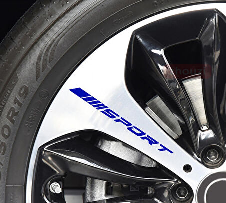 12CM Jant Sticker Yapıştırma Yazı Etiket 8 Adet Mavi