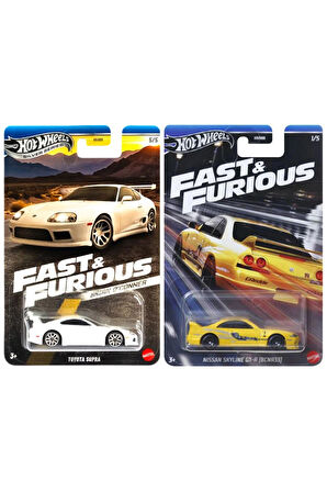 2 Araç Hot Wheels Fast & Furious Set - Nissan Skyline GT-R (BCNR33) & Brian O'Conner Toyota Supra (1/64)