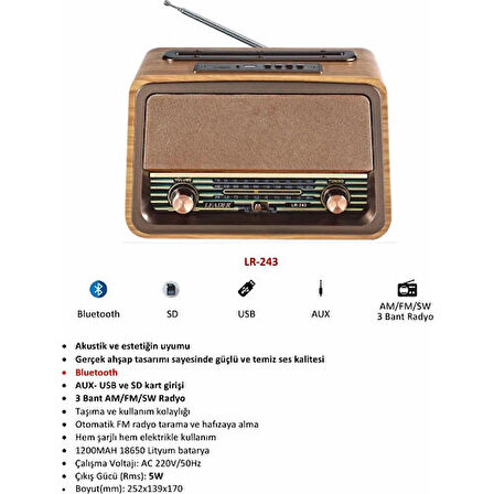 Leader LR-243 Radio,bt,usb,tf Retro Müzik Kutusu