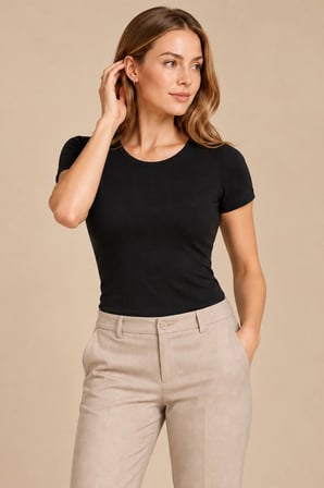 Kadın Modal Bisiklet Yaka Kısa Kollu T-Shirt