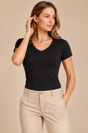 Kadın Modal V Yaka Kısa Kollu T-Shirt 2'li Paket
