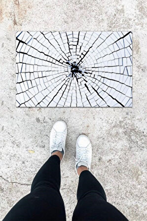 Dijital Baskı Beyaz Kırık Cam Desen Kapı Önü Paspası K-1046